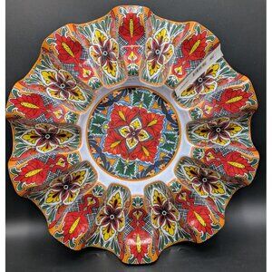 Melamine 10 Taco Carousel Serving Tray Orange Red Spanish Mosaic Prepara 12"